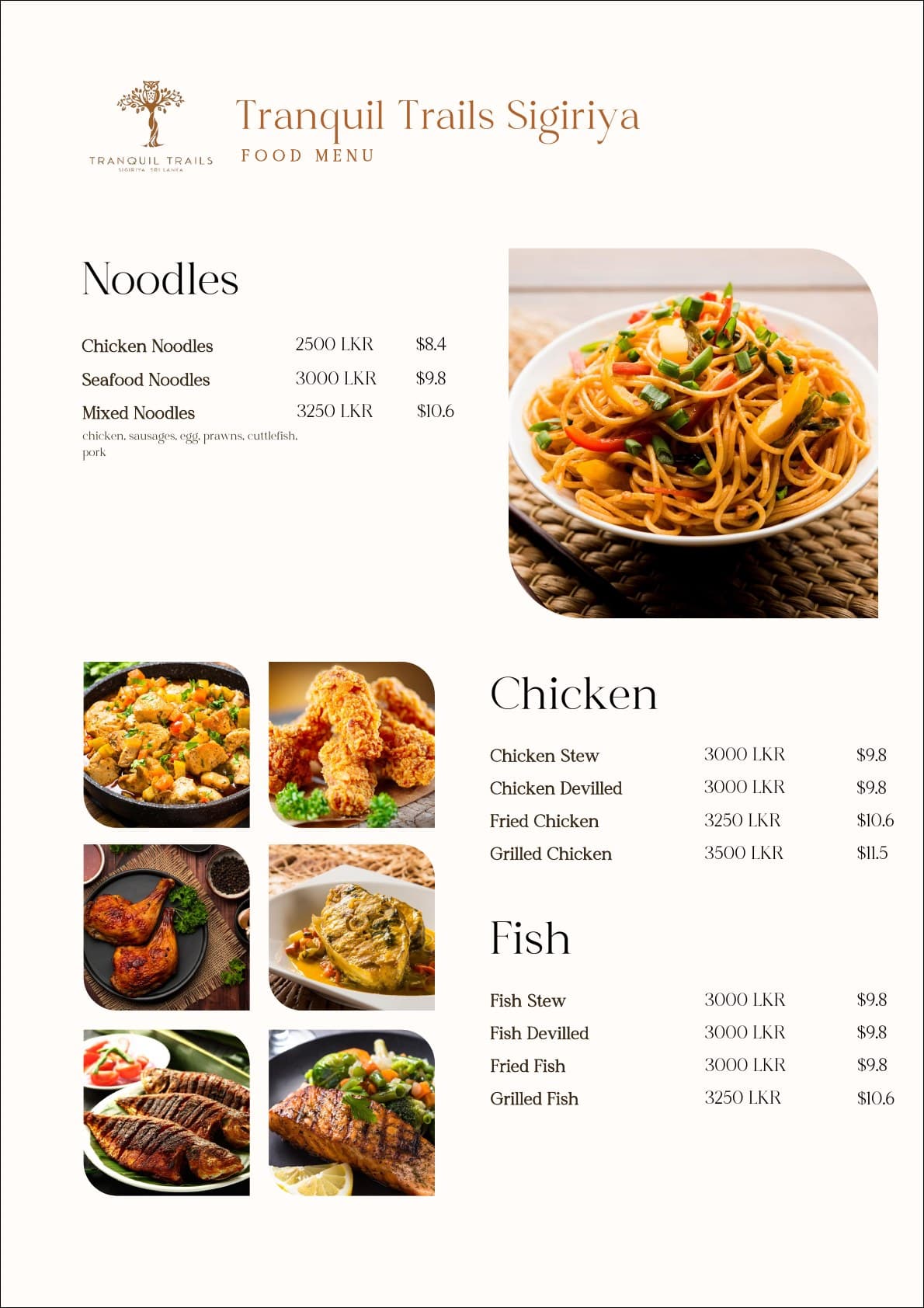 Tranquil Trails Sigiriya food menu page 4