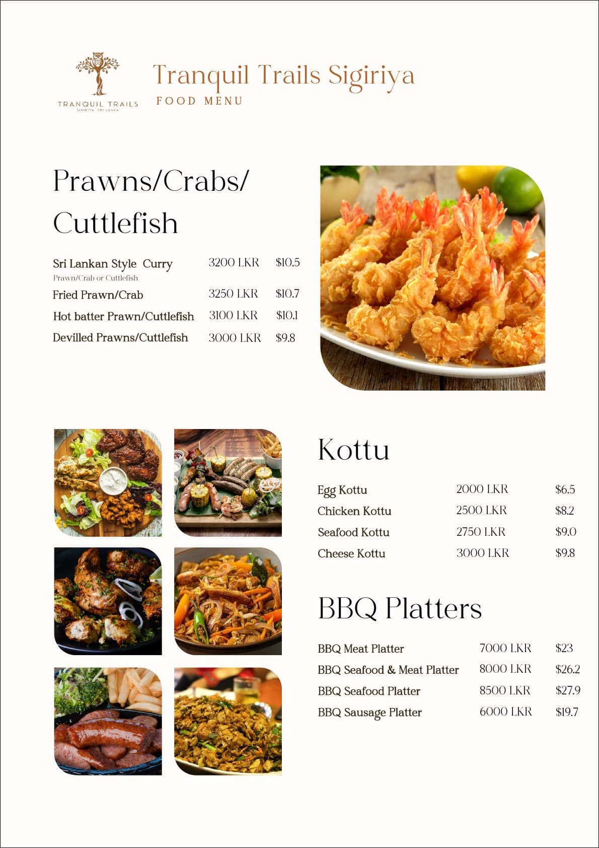 Tranquil Trails Sigiriya food menu page 5