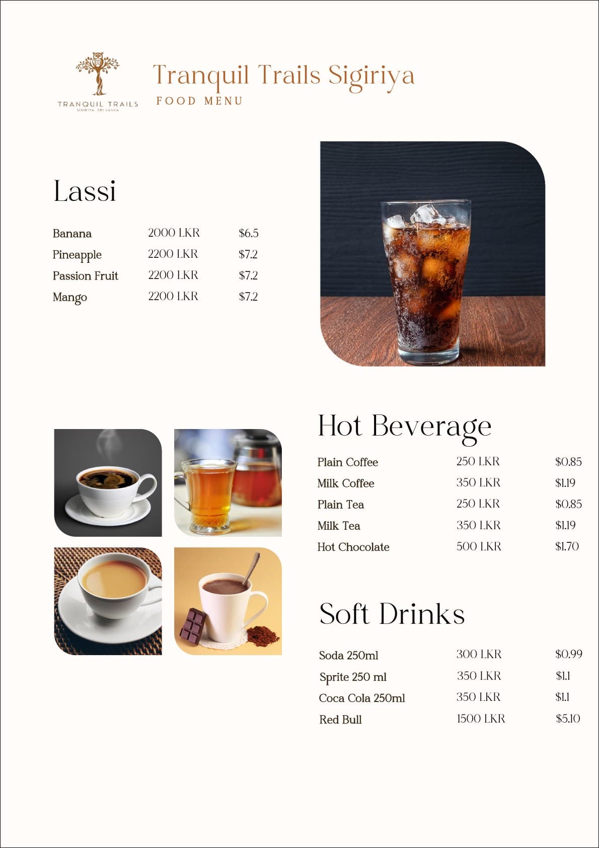 Tranquil Trails Sigiriya food menu page 7